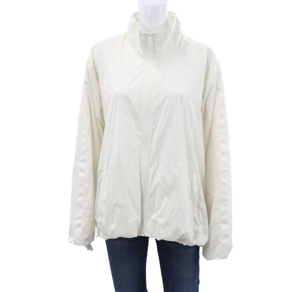 Athleta Womens Windbreaker White Zip Athleisure Long Sleeve Polyester Size XL